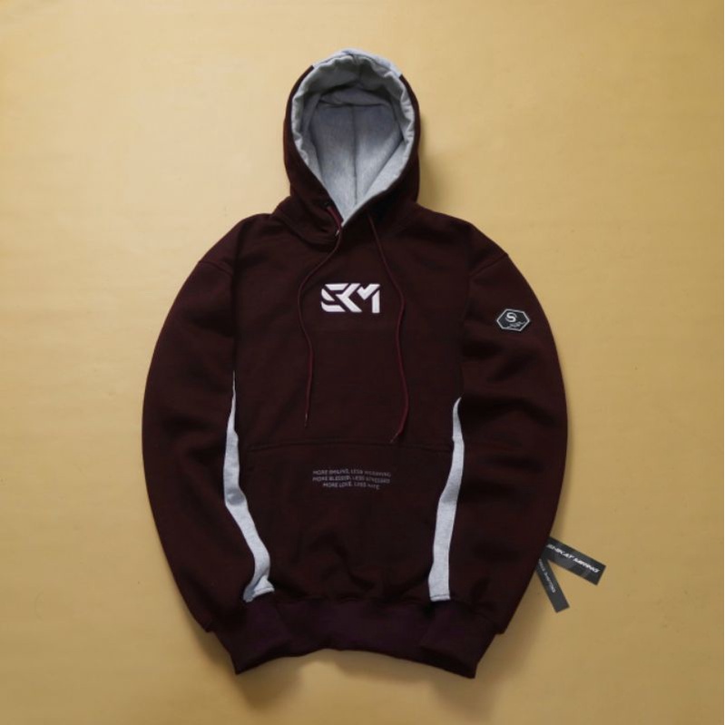 SWEATER HOODIE ORIGINAL SKM TWOTONE MAROON HIGHT QUALITY