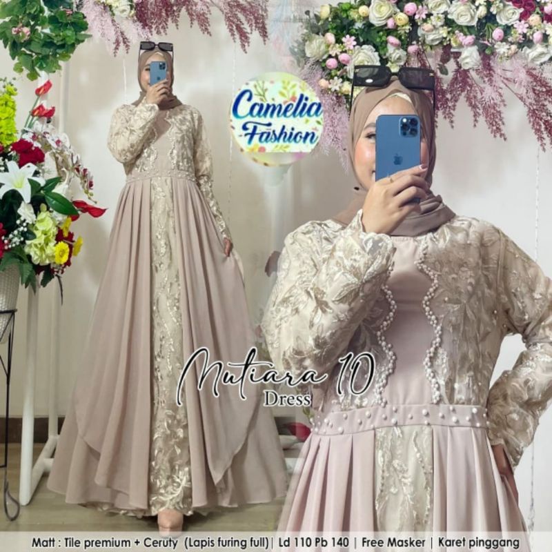 GAMIS MUTIARA #10 DRESS BROKAT TILE LD110cm
