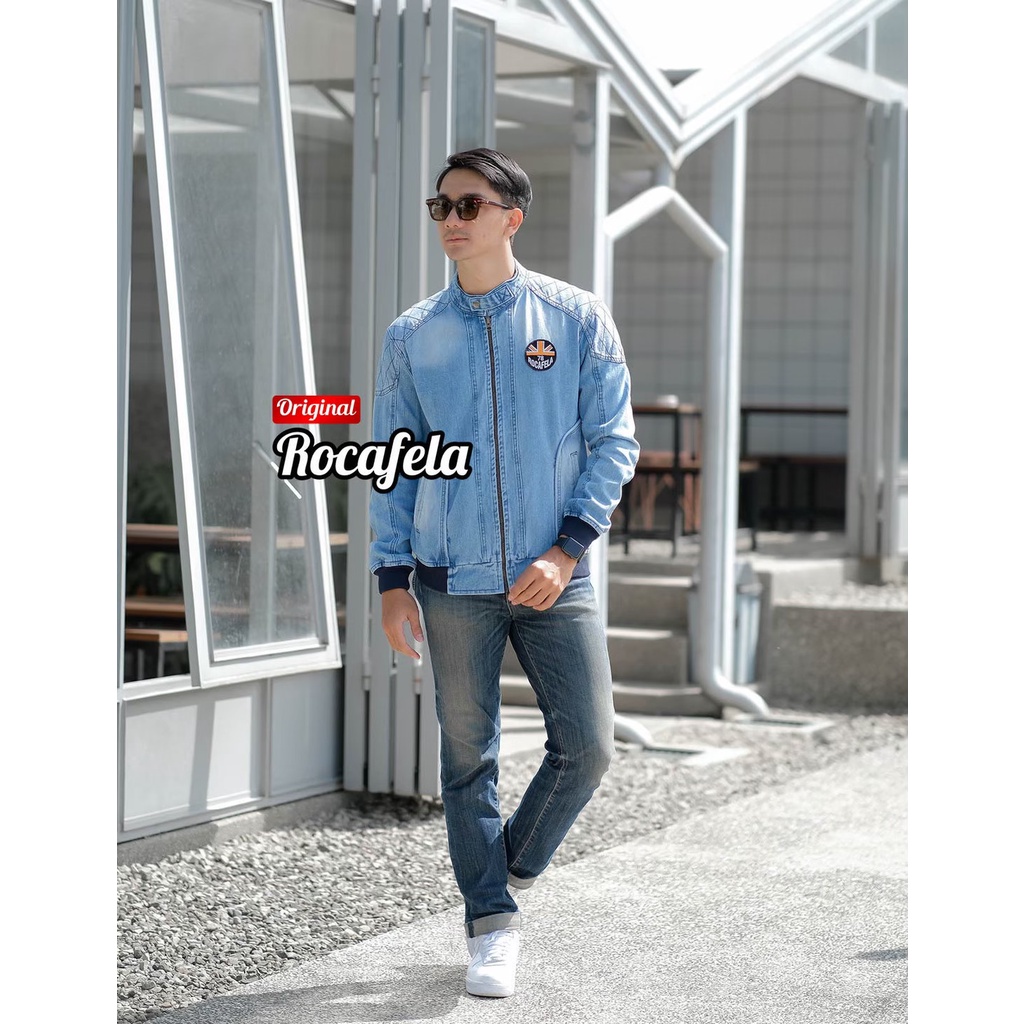 Jaket Jeans ROCAFELA Quilting - Jaket denim Basic Pria -Jaket Jeans Pria Keren - Jaket Bomber Denim -  Jaket Pria