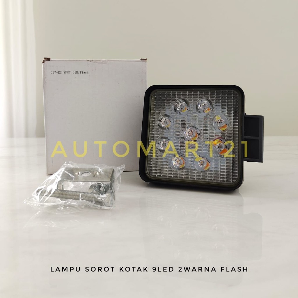 LAMPU SOROT KOTAK 9 LED 2 WARNA FLASH