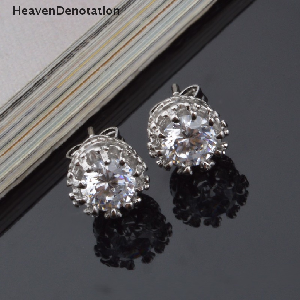 Anting Stud Cubic Zirconia Silver Plated Bentuk Bulat Ukuran 8mm Untuk Wanita