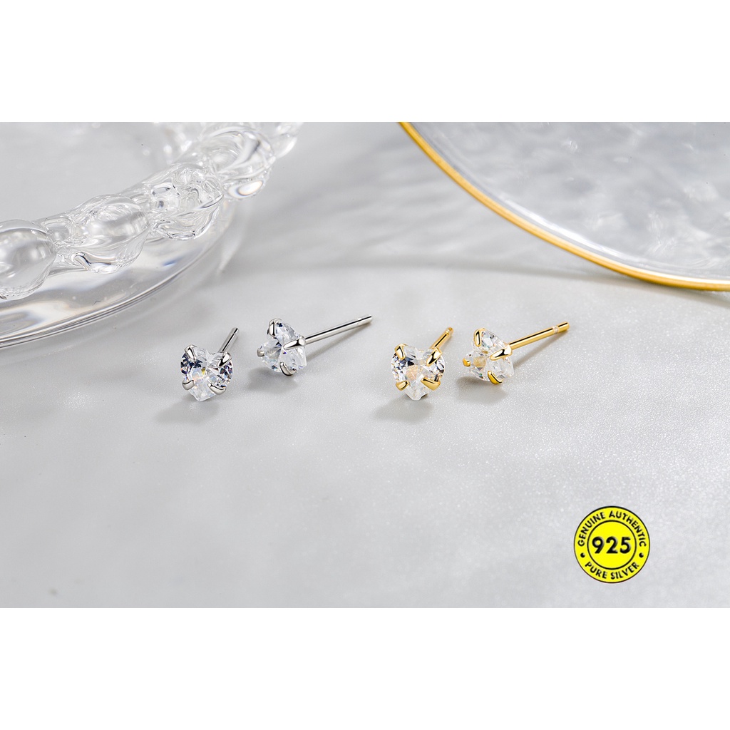 Anting Tusuk Sterling Silver Desain Hati Hias Zircon Untuk Wanita