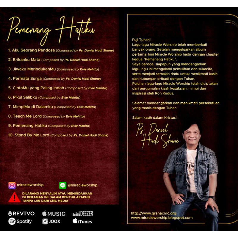 Original Album 1 dan 2 CD Lagu Rohani Kristen Miracle Worship CMC