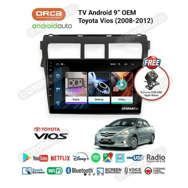 Head unit oem vios - tv android toyota vios - tv android orca adr9988 9 inch