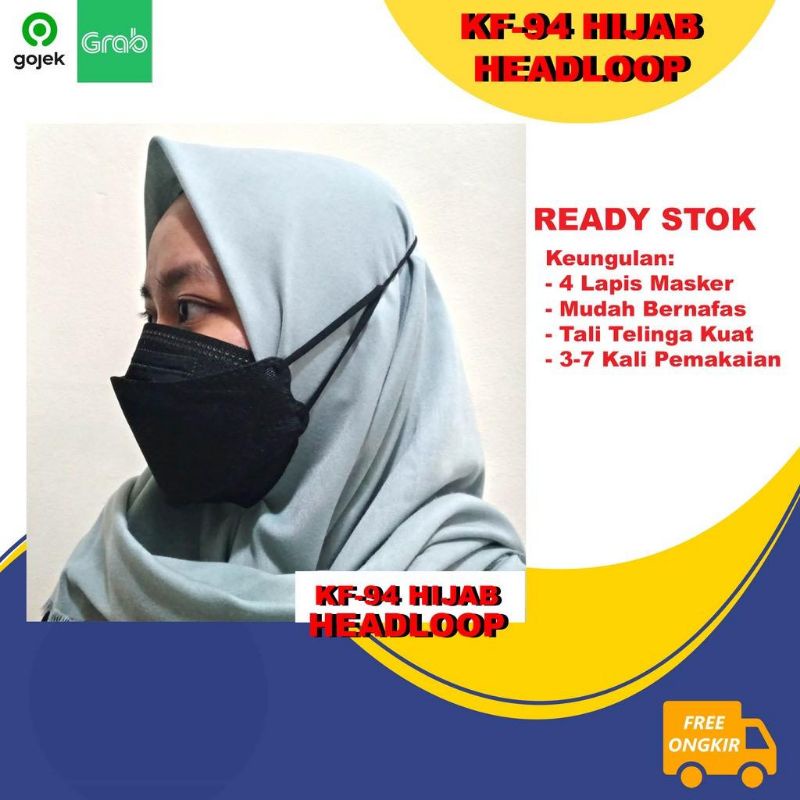 Masker KF94 Hijab Headloop Warna Warni  Murah ISI 10 PCS/Kf94 earloop Warna Shrimpink Matcha Hitam Putih Abu isi 10 pcs