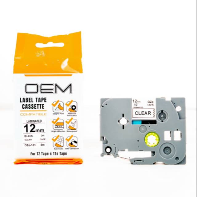 OZe-131 OEM LABEL TAPE BROTHER 12mm Black On Clear