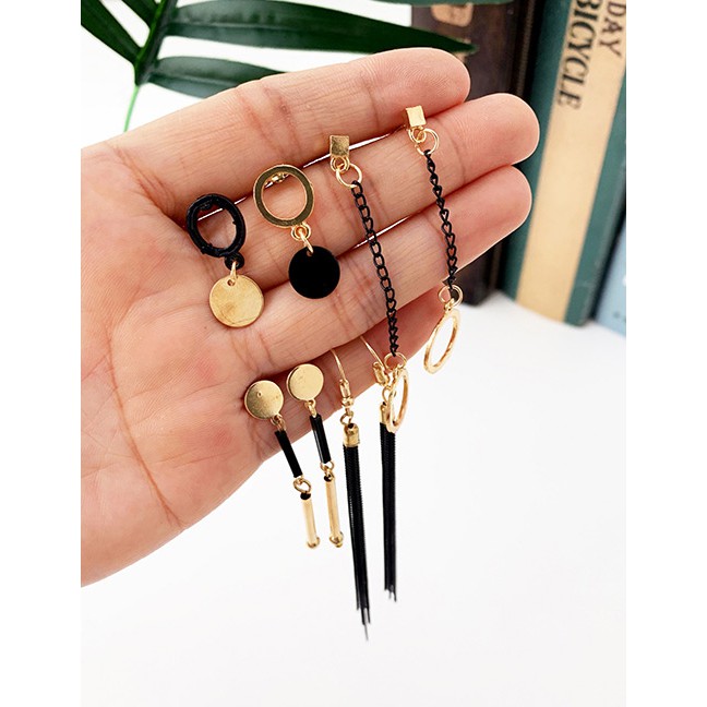 LRC Anting Set Fashion Black Alloy Tassel Earring Set F59121