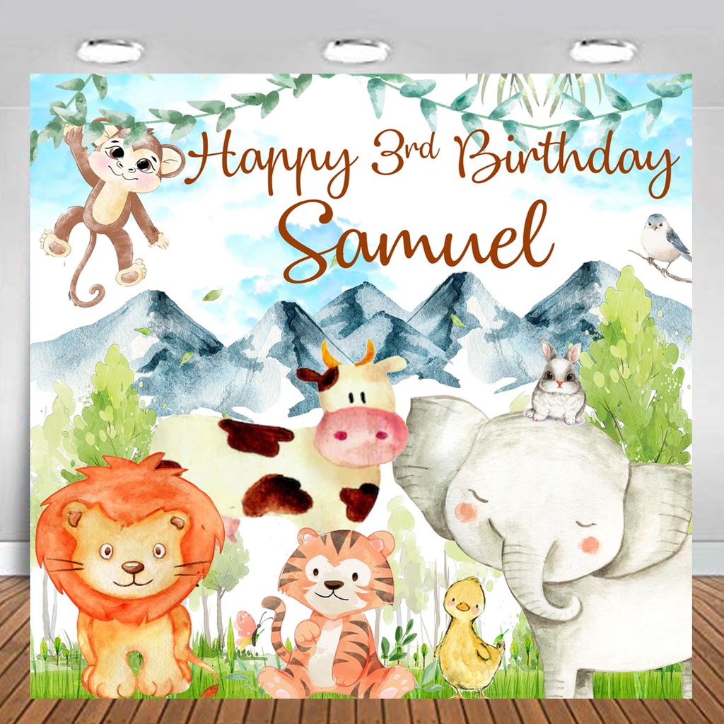 Animal Zoo Mountain Backdrop Flexi Banner Birthday / Spanduk Hiasan Dinding Ulang Tahun