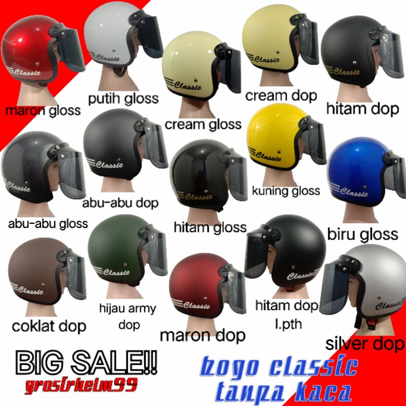 helm bogo classic helm bogo classik garis tiga helm pria wanita hijab helm tanpa kaca sni murah hele