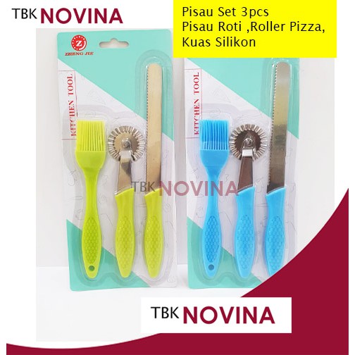 Pisau Roti Kuas Silikon Pisau Pizza Gerigi Set 3 pcs