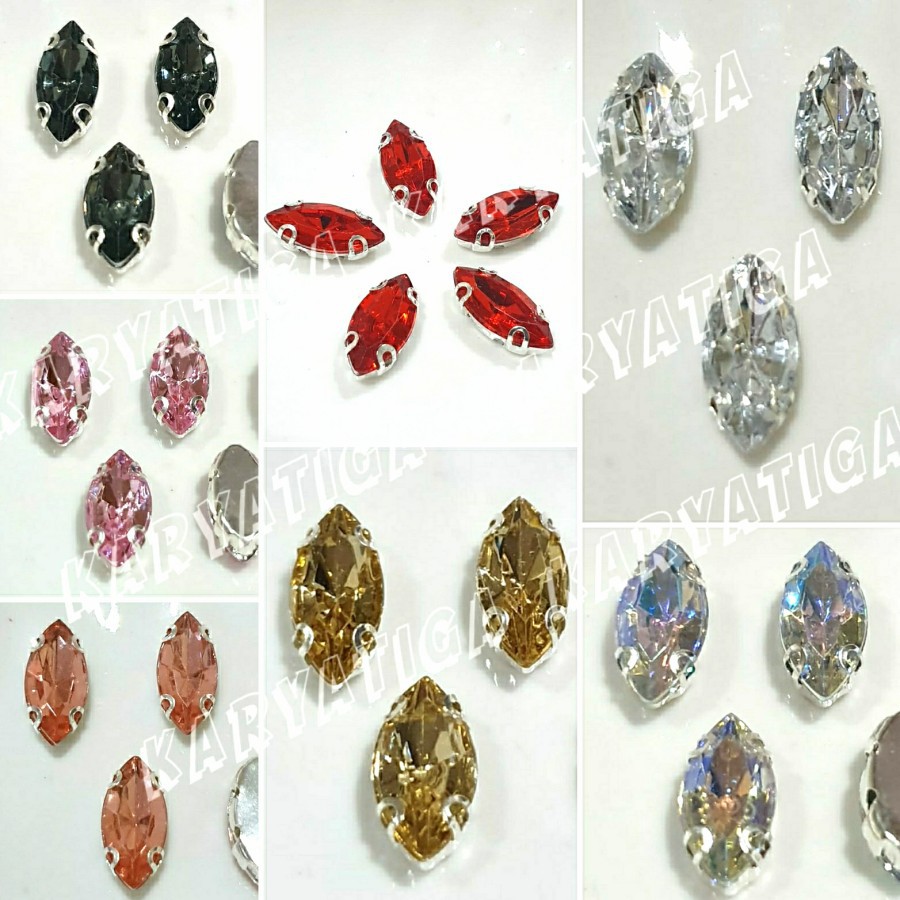 (12 Pcs) Kristal Cangkang Jahit Kualitas Premium Bahan Akrilik 7x15 Mata/Oval Lancip