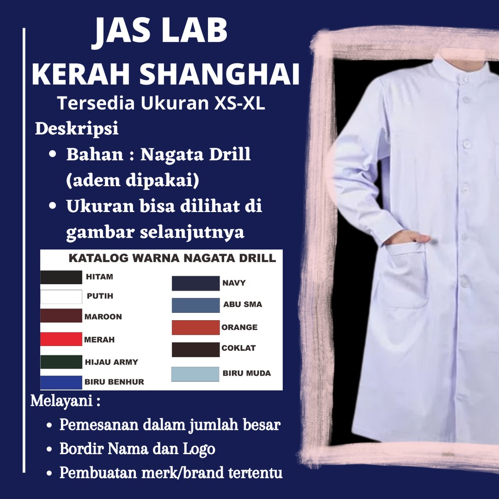 Jas Laboratorium Lab APD Lengan Panjang Karet Kerah Shanghai Premium XS-XL