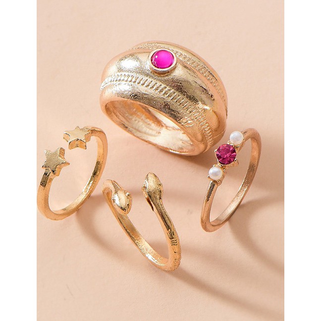 LRC Cincin Fashion Gold Color Alloy Ring 4 Sets P82844