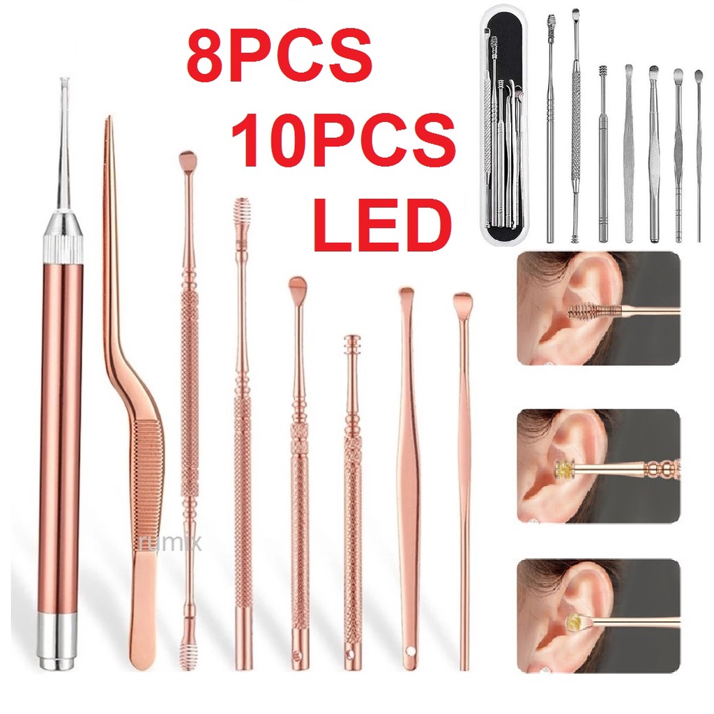 8PCS Set Alat Pembersih Korek Kuping Telinga Stainless Steel Paket Pembersih Kotoran Portable