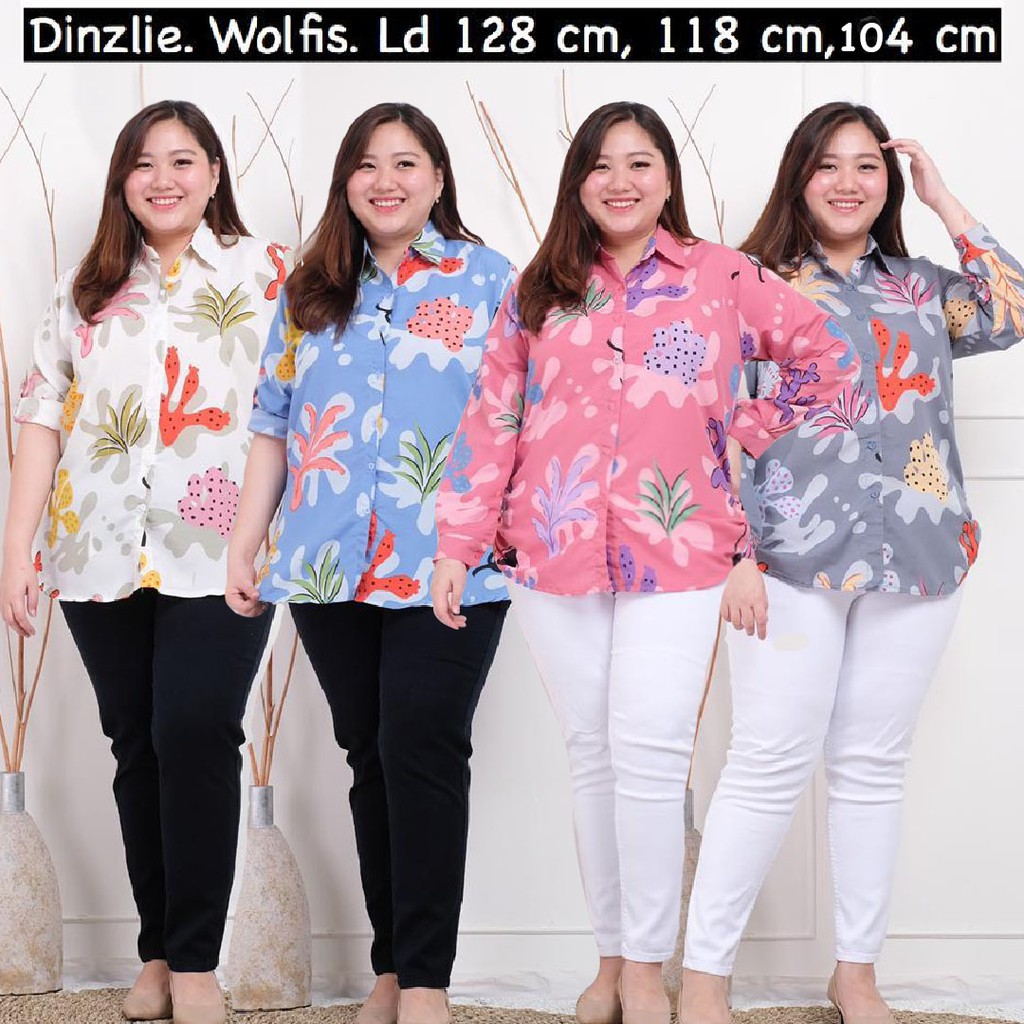 Korean print kemeja lengan panjang longgar atasan wanita shirt top motif CORAL