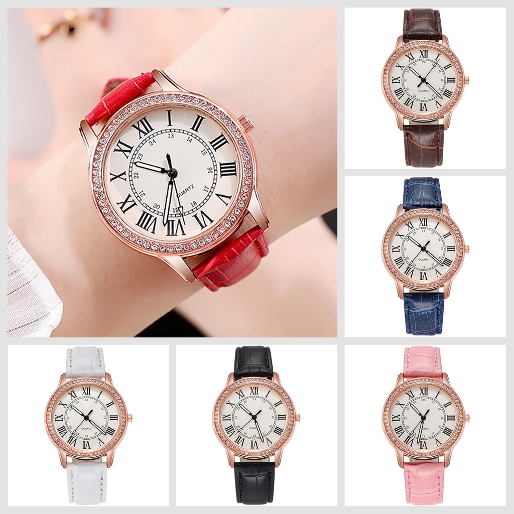 Jam Tangan Wanita Romawi Analog Quartz Simple Dengan Strap PU Leather Import