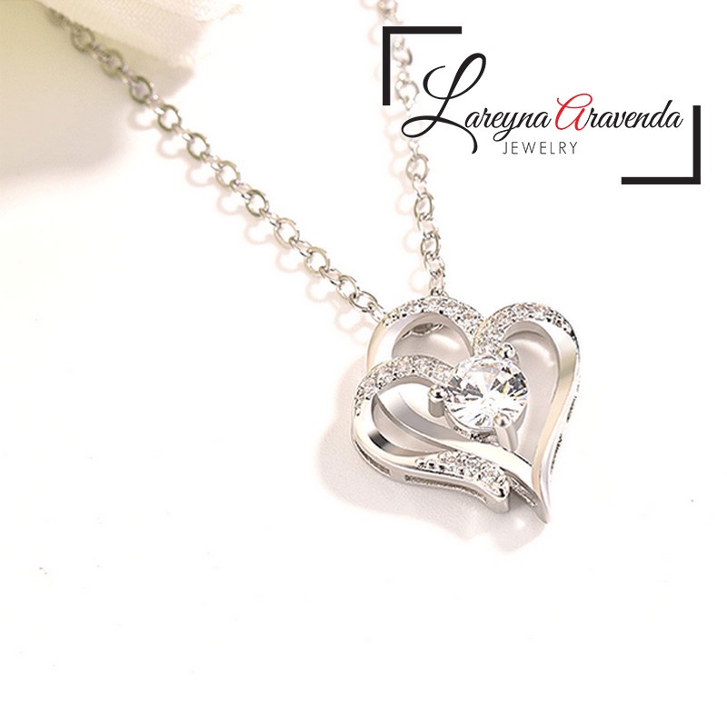 Kalung Titanium + Liontin Wanita Model Double Love Crystal KL020