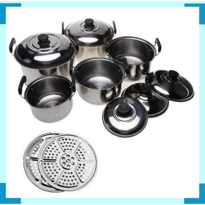 PANCI SET TUTUP STEANLES + STEAMER / PANCI 5 SUSUN + STEAMER TRI J / PANCI SET TUTUP STEANLESS STEAMER
