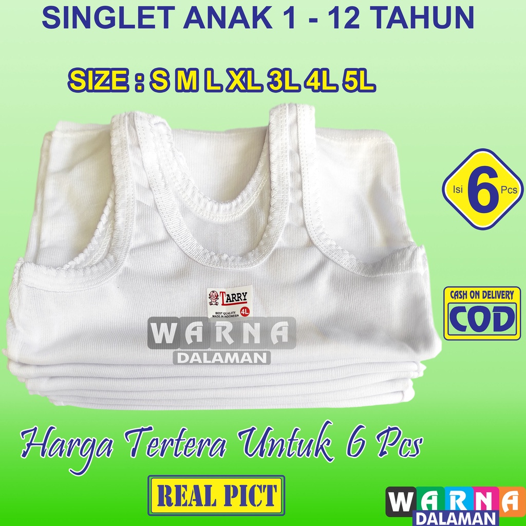 6 Pcs Singlet Tanpa Bolong Bolong Kaos Dalam Anak Singlet Kutang Anak 0-12 Tahun WARNA DALAMAN