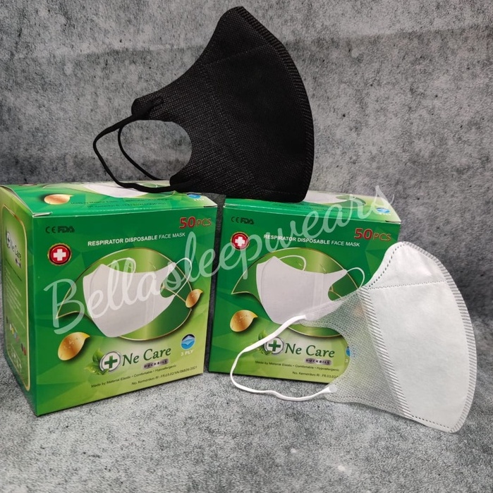 PER 1 BOX 50 PC - MASKER DUCKBILL NECARE NE CARE POLOS &amp; GARIS FACE MASK KEMENKES