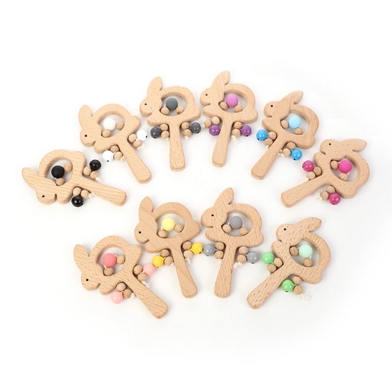 Mary Mainan Edukasi Teether Rattle Bentuk Kelinci Bahan Kayu Untuk Bayi