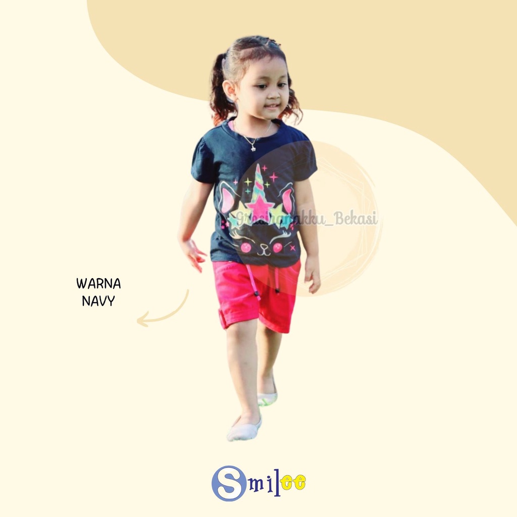 Setelan Anak Cewe Navy Kucing Pelangi Size 1-3tahun Murah