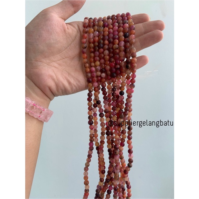 bahan batu import DARK sun stone TUA 6mm round bead natural pink peach