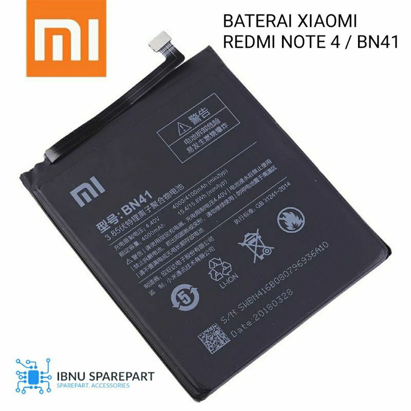 BATERAI BATRE BATTERY XIAOMI REDMI NOTE 4 MEDIATEK BN41 / BN 41