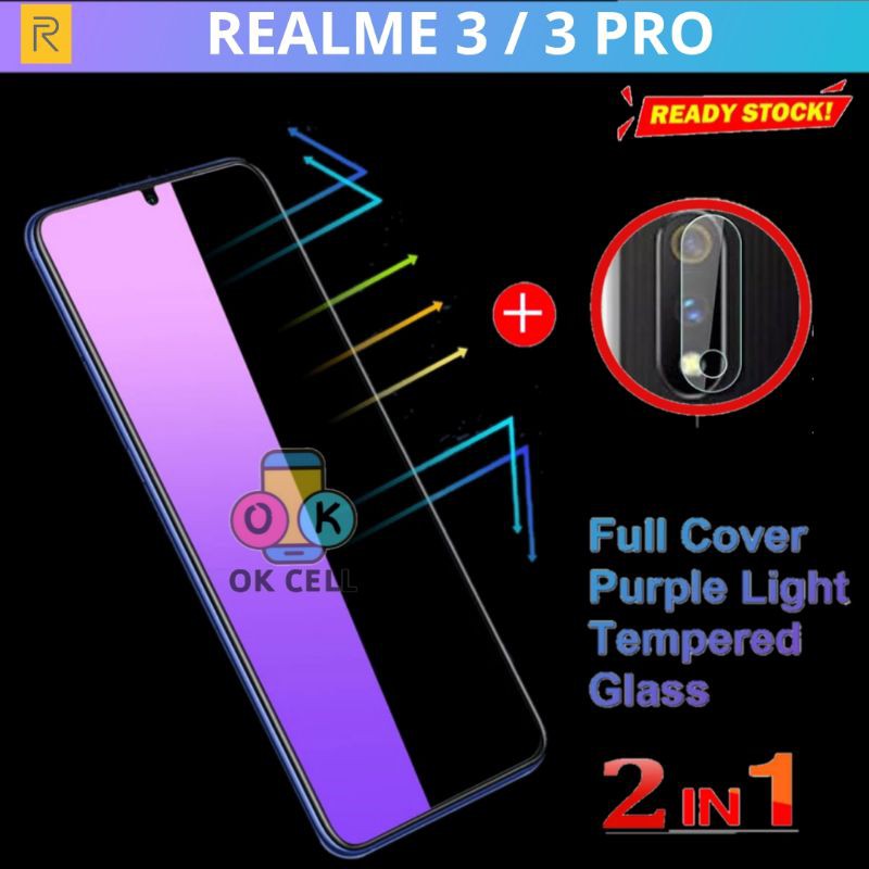 2in1- TG Anti Gores Blue Light Realme 3 / 3 Pro - Tempered Glass Blue Radiasi Realmi 3pro Full Layar