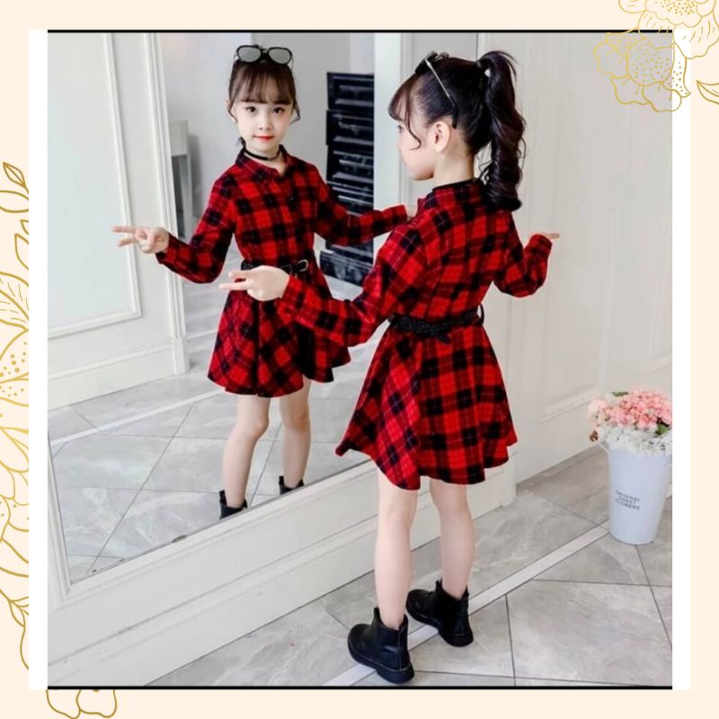 Baju Anak Perempuan - Dress Anak Perempuan Usia 5 6 7 8 9 10 Tahun - Dress Anak Kotak - Dress Anak K