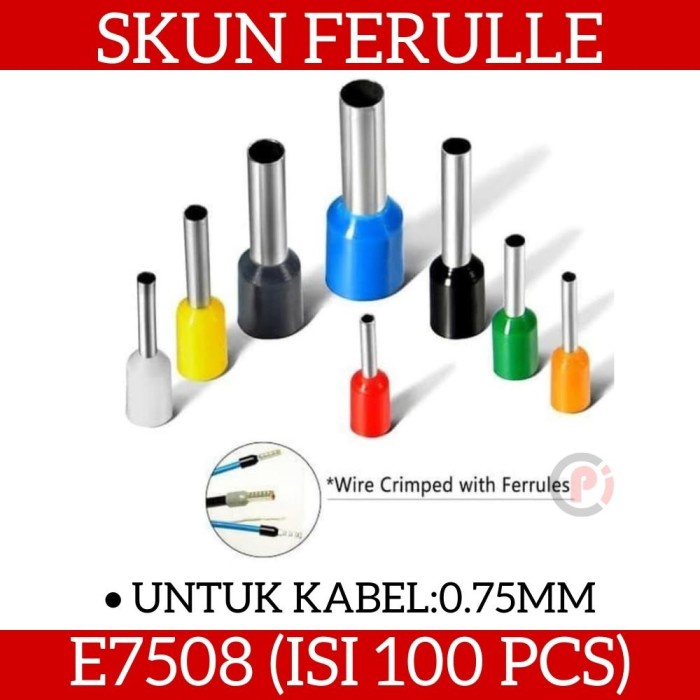 Isi 100 Pcs Ferulles 0.75mm E7508 Isolated Skun Terminal Ferulle