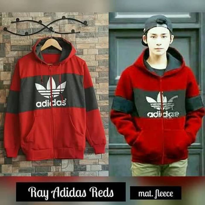 JAKET HOODIE SWEATER RAY ADIDAS MERAH PREMIUM