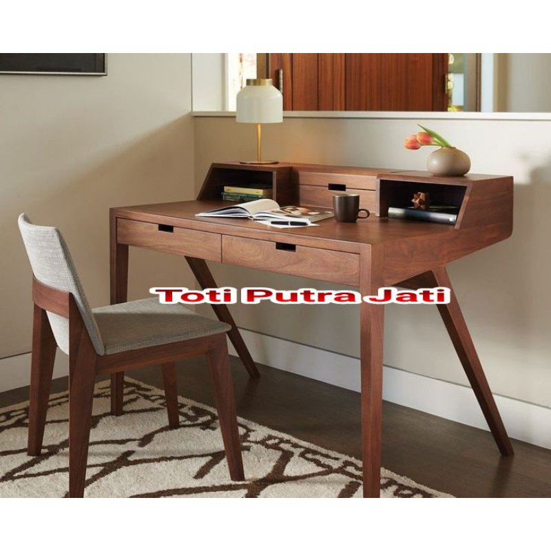 meja belajar jati minimalis dan kursi