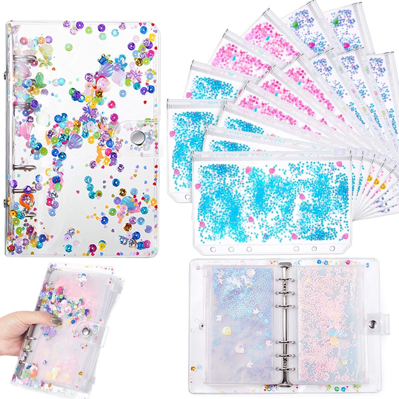 A6 Binder and 9 Glitter Envelopes, Budget Binder with Cash Envelope for Budgeting