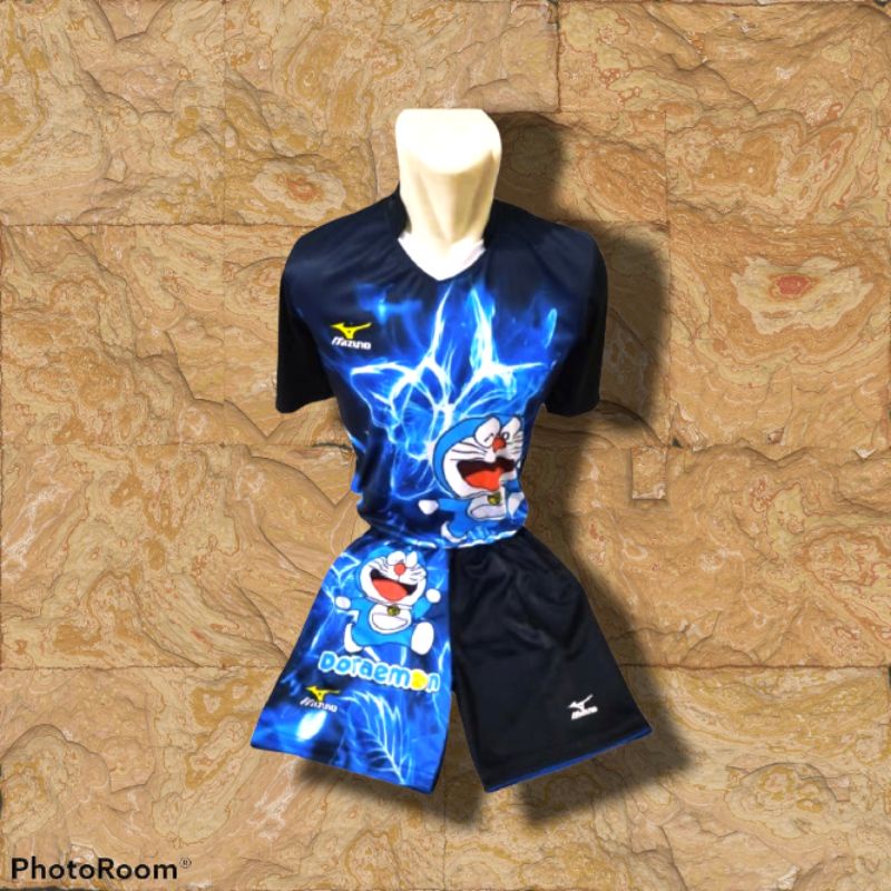 KAOS STELAN OLAHRAGA PRINTING MOTIF DORAEMON BOLA VOLLY COWO CEWE