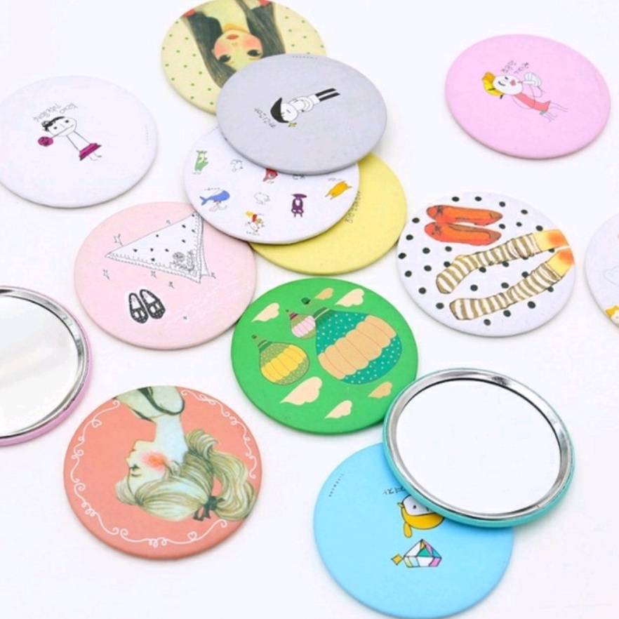 Cermin Bulat Karakter Kaca Cermin Make Up Mini Kaca Travelling Motif L