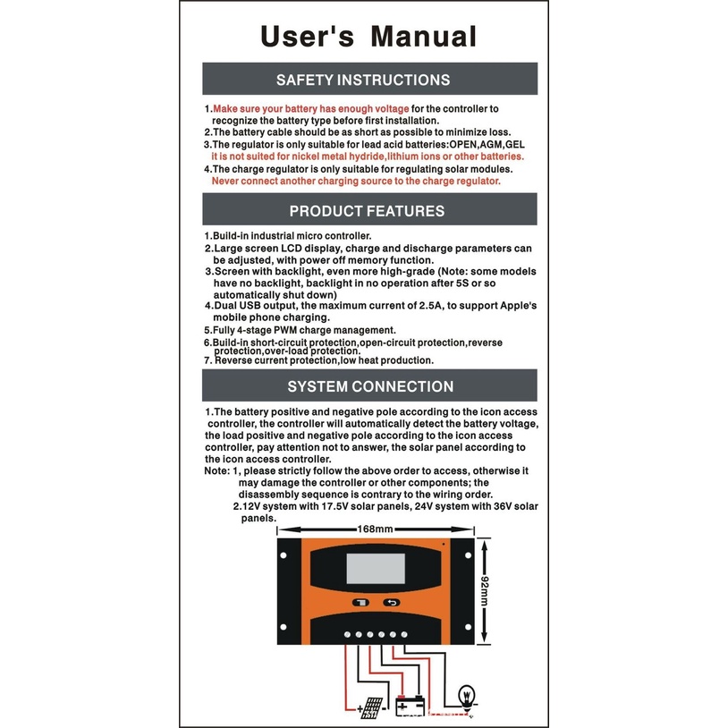 Regulator Baterai Solar Panel Pwm 30a 20a Dual Usb 12 / 24v