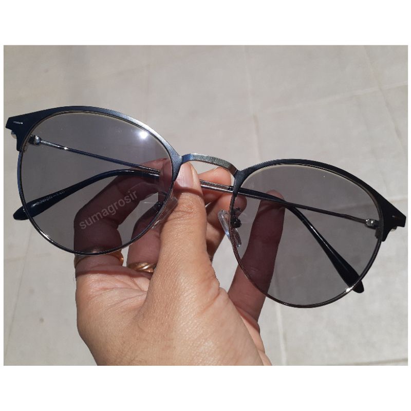 Kacamata Lensa Photocromic + Anti Radiasi Blueray BLUECROMIC Frame Besi 1920 Pria Wanita Photochromic Bluechromic Oval Alloy Fotokromik Berubah Warna Gelap 1920