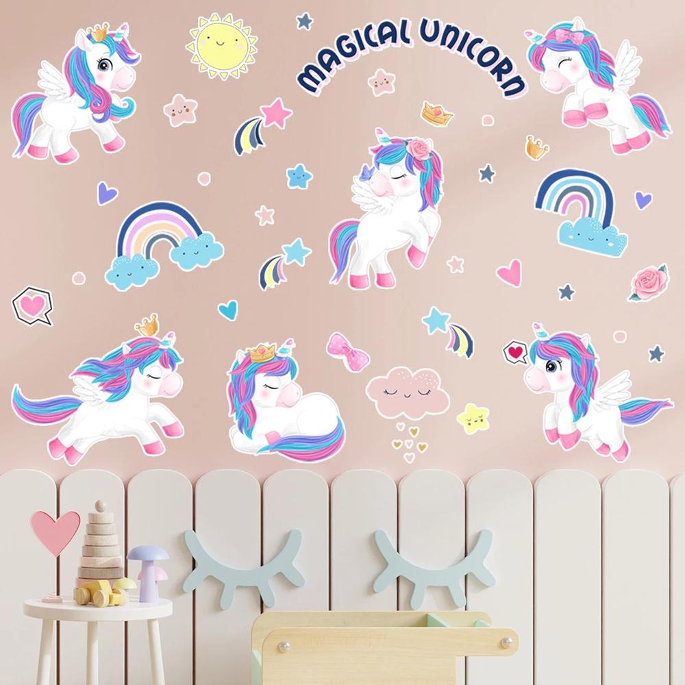 [Elegan] Unicorn Stiker Dinding Kreatif Bayi Perempuan Cowok Kepribadian Anak Kamar Tidur Anak Rumah Dinding Lantai Kaca Lorong Cermin Tk Stiker