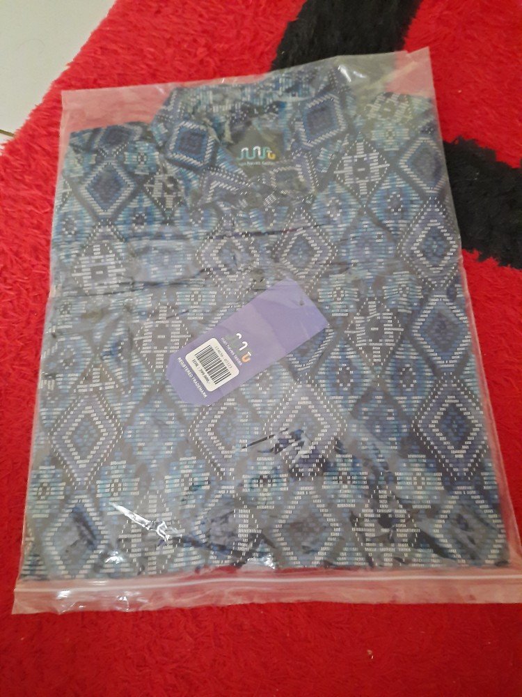 Ondeng88 Kemeja Batik Pria Lengan Panjang Motif Diamond Songket Biru Hitam Merah