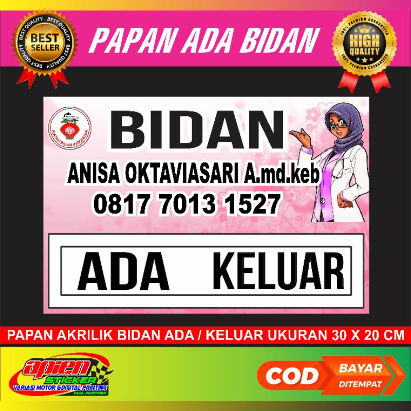 Akrilik Papan Keterangan Ada Bidan (ADA BIDAN/BIDAN KELUAR)