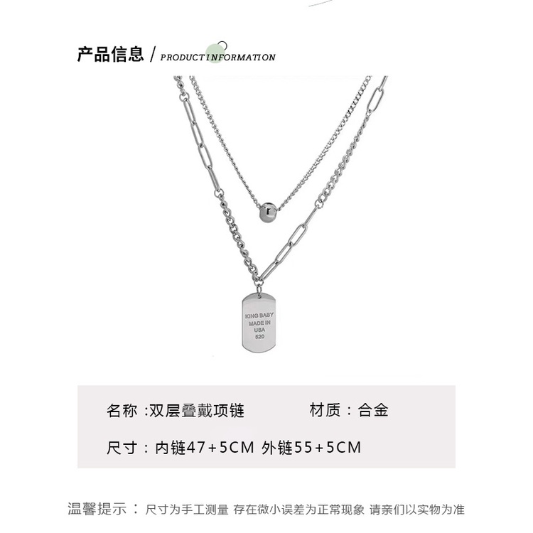 Double-layer square kartu surat kalung rasa desain trendi unik kalung gaya dingin niche in kalung un