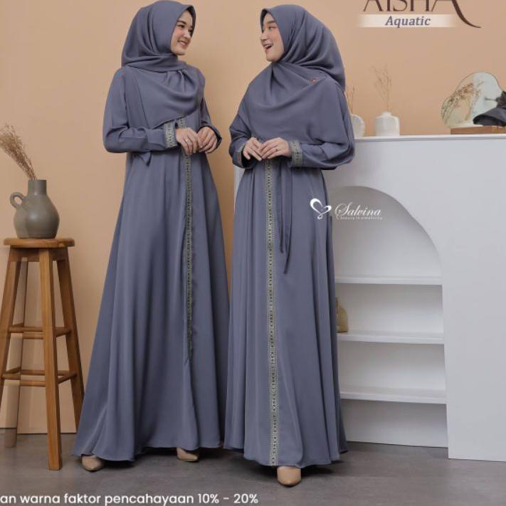 AISHA DRESS BY SALVINA HIJAB ORIGINAL CANTIK (Abaya Raya Premium Gamis Aksen Renda)
