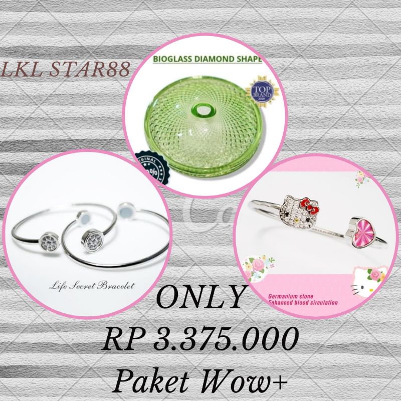 Paket Bioglass Diamond Shape D 10cm + Life Secret Bracelet + Bangle Hello Kitty ORIGINAL MCI