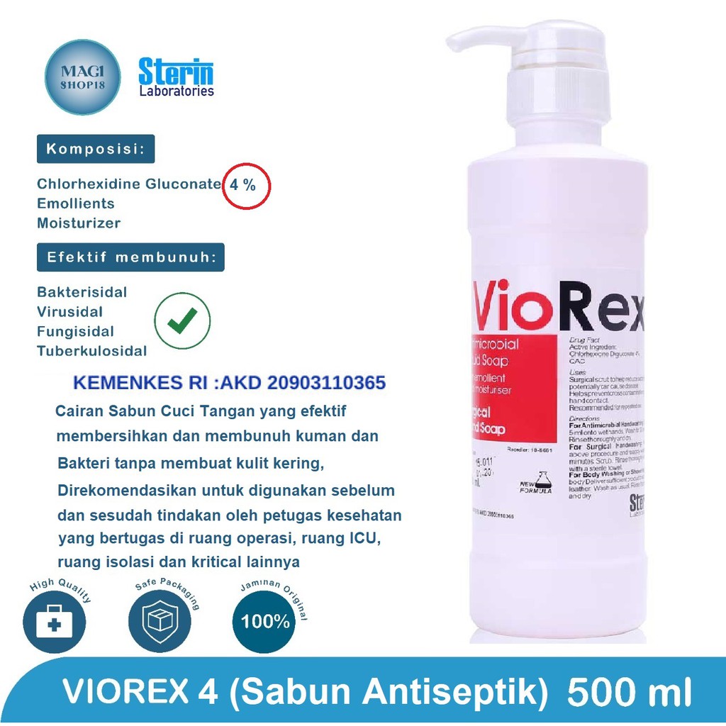 (Sabun Tangan Antiseptik) VIOREX 4 Surgical Hand Scrub_500 ml