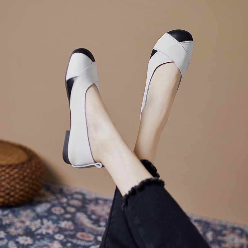 Sepatu Boot Kulit Wanita Branded Wanita Sepatu / 2021  Nenek Sepatu Wanita Flat Cross Vintage Low-Cu