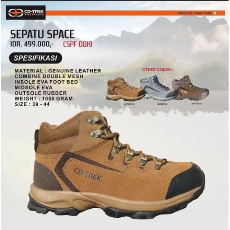 Sepatu Hiking/Gunung CO-TREK SPACE, coklat no. 43