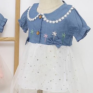 Dress Anak Bayi Balita Import Realpict denim tutu lembut size perkiraan usia bayi 0 3 6 9 12 bulan 1 2 3 tahun thn 0-3 tahun dress lucu-Putih