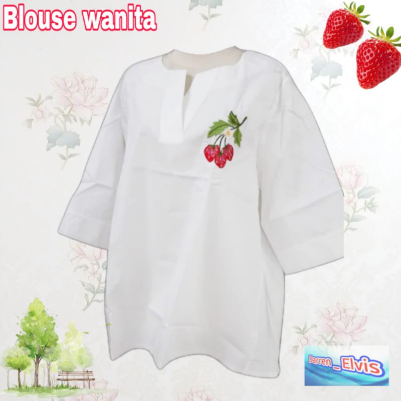 Blouse Wanita Jumbo / Putih / Import Bordir Stroberry