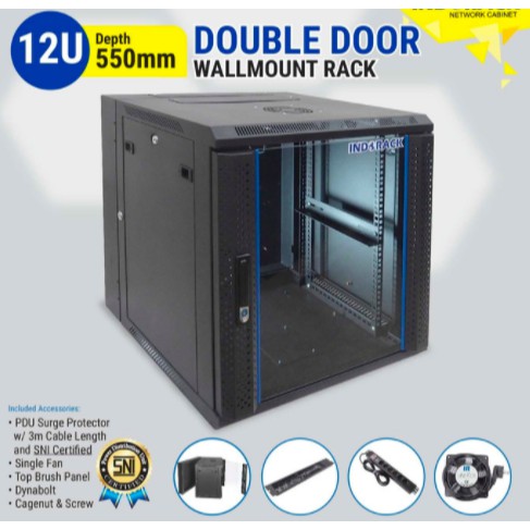 WIR5512D - 12U Wallmount Rack Depth 550mm Double Door 19&quot; - INDORACK